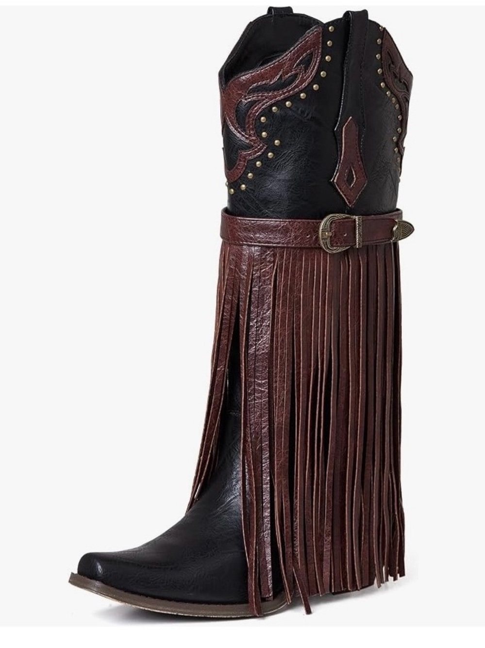 SaraIris Women's Western Bootie, Fashion Pointed Toe, Chunky Heel, BROWN, 6